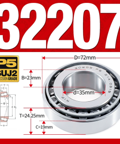 Vòng bi côn 1 dãy bi - bạc đạn bánh xe 32207 (Kích thước -  35*72*24,25 mm)