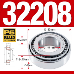 Vòng bi côn 1 dãy bi - bạc đạn bánh xe 32208 (Kích thước -  40*80*24,75 mm)