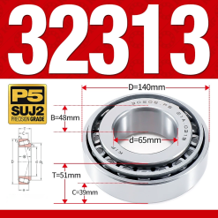 Vòng bi côn 1 dãy bi - bạc đạn bánh xe 32313 (Kích thước -  65*140*51 mm)