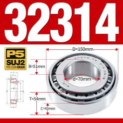 Vòng bi côn 1 dãy bi - bạc đạn bánh xe 32314 (Kích thước -  P5】70*150*54 mm)
