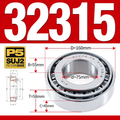 Vòng bi côn 1 dãy bi - bạc đạn bánh xe 32315 (Kích thước -  5] 75*160*58 mm)