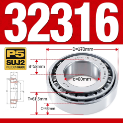 Vòng bi côn 1 dãy bi - bạc đạn bánh xe 32316 (Kích thước -  80*170*61,5 mm)