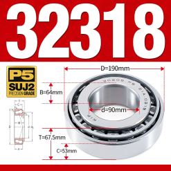 Vòng bi côn 1 dãy bi - bạc đạn bánh xe 32318 (Kích thước -  90*190*67,5 mm)