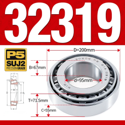 Vòng bi côn 1 dãy bi - bạc đạn bánh xe 32319 (Kích thước -  5*200*71,5 mm)