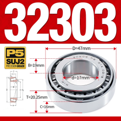 Vòng bi côn 1 dãy bi - bạc đạn bánh xe 32303 (Kích thước -  17*47*20.25 mm)