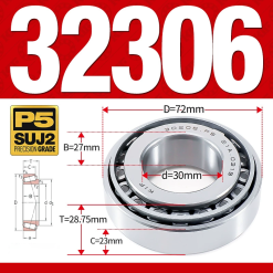 Vòng bi côn 1 dãy bi - bạc đạn bánh xe 32306 (Kích thước -  30*72*28,75 mm)