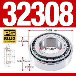 Vòng bi côn 1 dãy bi - bạc đạn bánh xe 32308 (Kích thước -  40*90*35,25 mm)