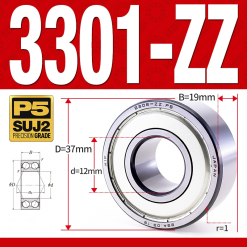 Vòng bi - bạc đạn 3301-ZZ  (Phớt kim loại - 12*37*19 mm)