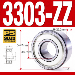 Vòng bi - bạc đạn 3303-ZZ  (Phớt kim loại - 17*47*22.2 mm)