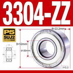 Vòng bi - bạc đạn 3304-ZZ  (Phớt kim loại - 20*52*22.2 mm)