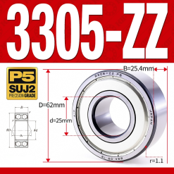 Vòng bi - bạc đạn 3305-ZZ  (Phớt kim loại - 25*62*25.4 mm)