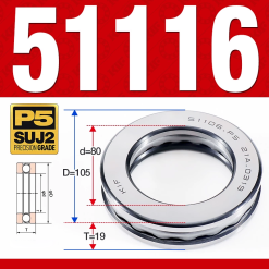 Vòng bi - bạc đạn 51116 (Chặn trục - 80*105*19 mm)