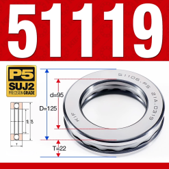 Vòng bi - bạc đạn 51119 (Chặn trục - 95*125*22 mm)