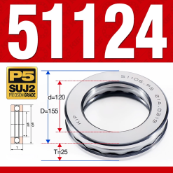 Vòng bi - bạc đạn 51124 (Chặn trục - 120*155*25 mm)