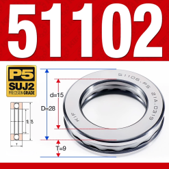 Vòng bi - bạc đạn 51102 (Chặn trục - 15*28*9 mm)