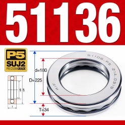 Vòng bi - bạc đạn 51136 (Chặn trục - 180*225*34 mm)