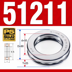 Vòng bi - bạc đạn 51211 (Chặn trục - 55*90*25 mm)