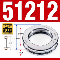 Vòng bi - bạc đạn 51212 (Chặn trục - 60*95*26 mm)