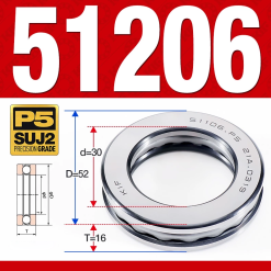 Vòng bi - bạc đạn 51206 (Chặn trục - 30*52*16 mm)