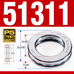 Vòng bi - bạc đạn 51311 (Chặn trục - 55*105*35 mm)