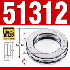 Vòng bi - bạc đạn 51312 (Chặn trục - 60*110*35 mm)