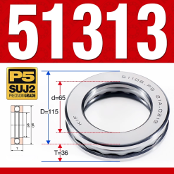 Vòng bi - bạc đạn 51313 (Chặn trục - 65*115*36 mm)