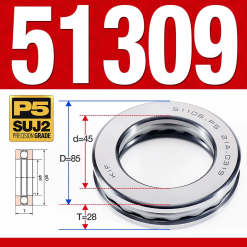Vòng bi - bạc đạn 51309 (Chặn trục - 45*85*28 mm)