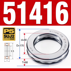 Vòng bi - bạc đạn 51416 (Chặn trục - 80*170*68 mm)