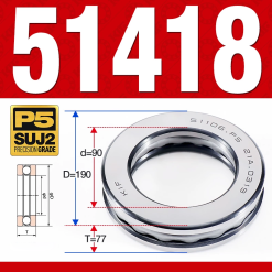 Vòng bi - bạc đạn 51418 (Chặn trục - 90*190*77 mm)