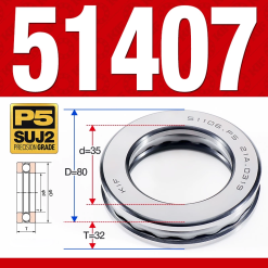 Vòng bi - bạc đạn 51407 (Chặn trục - 35*80*32 mm)