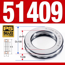 Vòng bi - bạc đạn 51409 (Chặn trục - 45*100*39 mm)