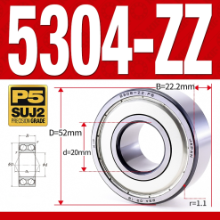 Vòng bi - bạc đạn 5304-ZZ  (Phớt kim loại - 20*52*22.2 mm)