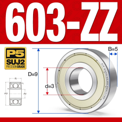 Vòng bi - bạc đạn mini  603-ZZ (Phớt kim loại -  3*9*5 mm)