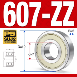 Vòng bi - bạc đạn mini  607-ZZ (Phớt kim loại -  7*19*6 mm)