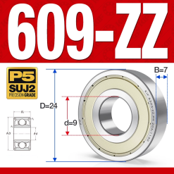 Vòng bi - bạc đạn mini  609-ZZ (Phớt kim loại -  9*24*7 mm)