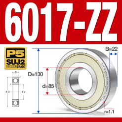 Vòng bi - bạc đạn 6017-ZZ  (Phớt kim loại - 85*130*22 mm)