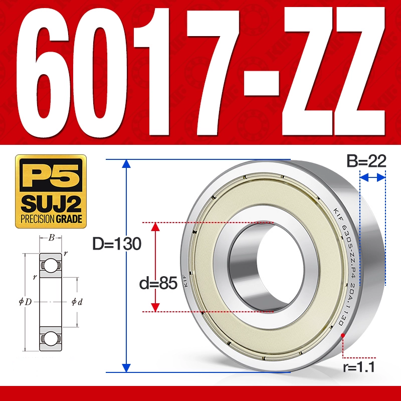 Vòng bi - bạc đạn 6017-ZZ  (Phớt kim loại - 85*130*22 mm)