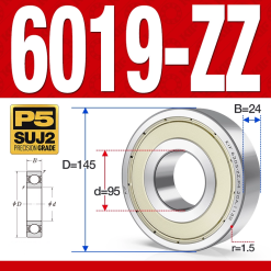 Vòng bi - bạc đạn 6019-ZZ  (Phớt kim loại - 95*145*24 mm)
