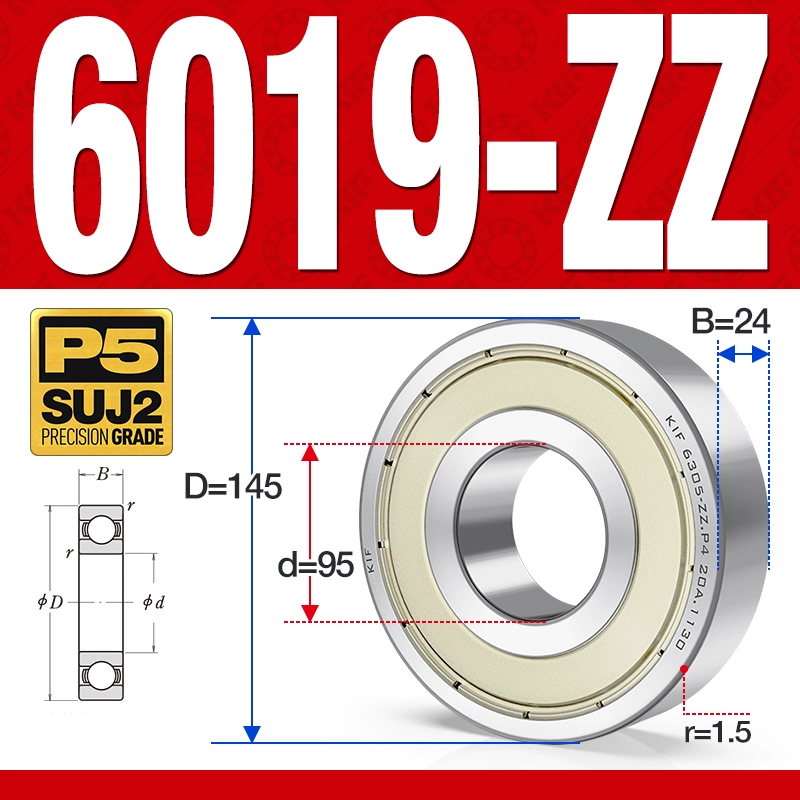 Vòng bi - bạc đạn 6019-ZZ  (Phớt kim loại - 95*145*24 mm)