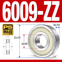 Vòng bi - bạc đạn 6009-ZZ  (Phớt kim loại - 45*75*16 mm)