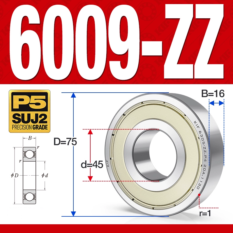Vòng bi - bạc đạn 6009-ZZ  (Phớt kim loại - 45*75*16 mm)