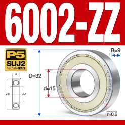 Vòng bi - bạc đạn 6002-ZZ  (Phớt kim loại - 15*32*9 mm)