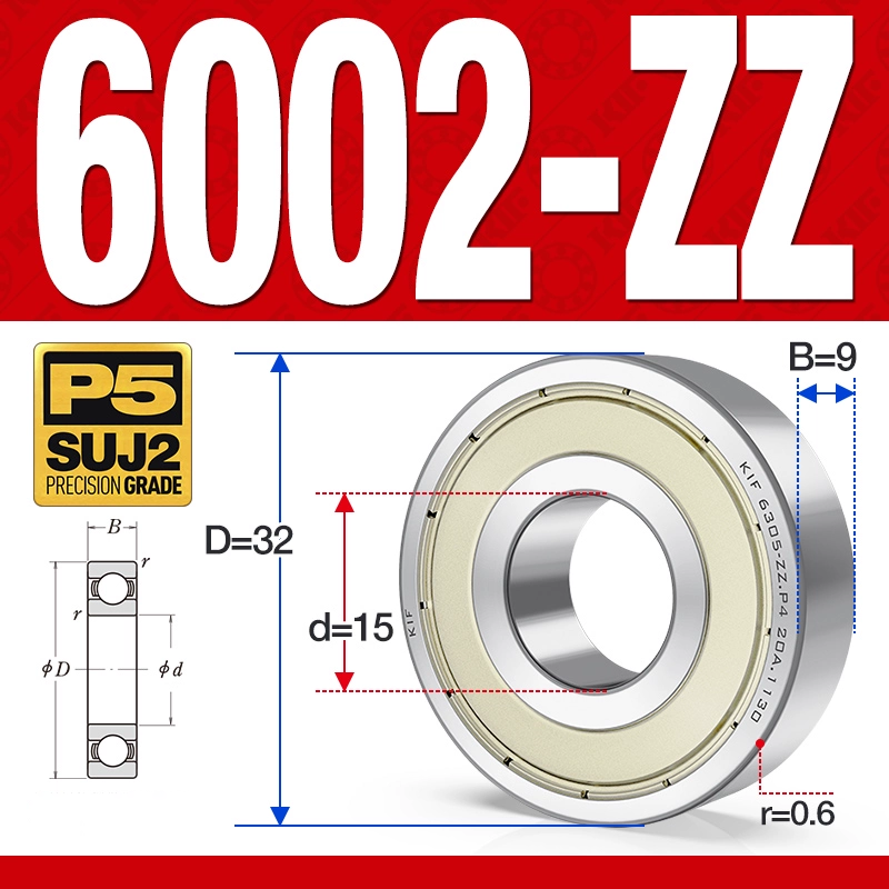 Vòng bi - bạc đạn 6002-ZZ  (Phớt kim loại - 15*32*9 mm)