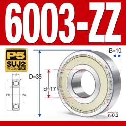 Vòng bi - bạc đạn 6003-ZZ  (Phớt kim loại - 17*35*10 mm)