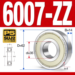 Vòng bi - bạc đạn 6007-ZZ  (Phớt kim loại - 35*62*14 mm)