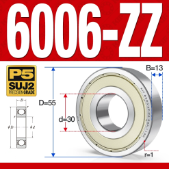 Vòng bi - bạc đạn 6006-ZZ  (Phớt kim loại - 30*55*13 mm)