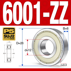 Vòng bi - bạc đạn 6001-ZZ  (Phớt kim loại - 12*28*8 mm)