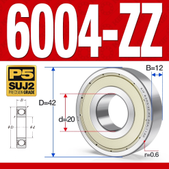 Vòng bi - bạc đạn 6004-ZZ  (Phớt kim loại - 20*42*12 mm)