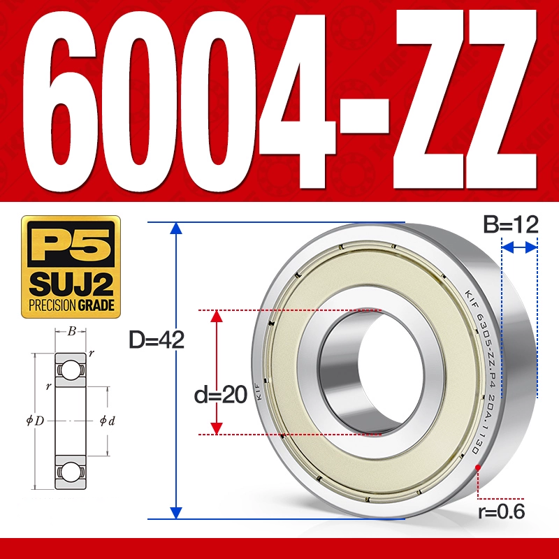 Vòng bi - bạc đạn 6004-ZZ  (Phớt kim loại - 20*42*12 mm)