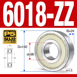 Vòng bi - bạc đạn 6018-ZZ  (Phớt kim loại - 90*140*24 mm)